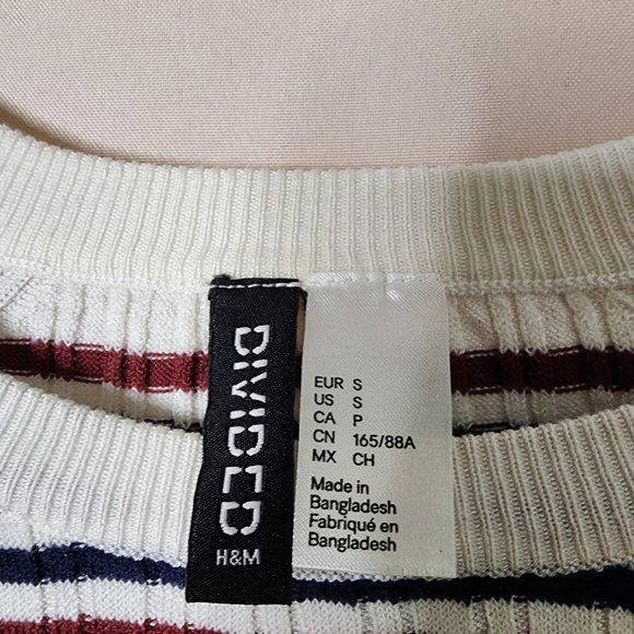 H&M Divided Retro style Striped top with short sleeves, blue, red, white - Picture 3 of 6